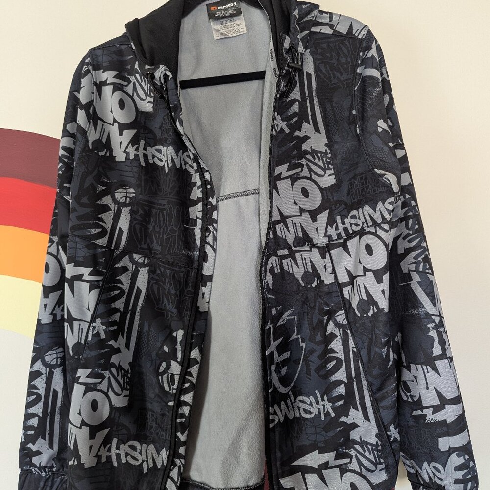 And1 Black and Grey Men's Jumpshot Graffiti zip-up jacket - Size M